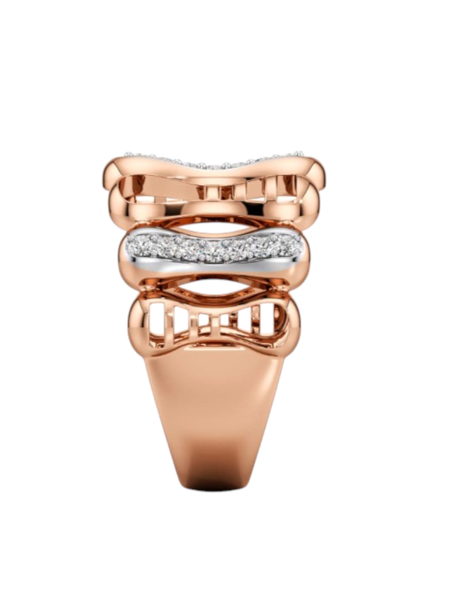 Platinum Spiral Casual Sterling Silver Rose Gold Plated CZ Stone Light Weight Ring For Women By Kesardeep